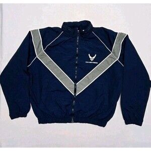 Vintage U.S. Air Force Jacket Reflective Blue Mens L Military Windbreaker 90s